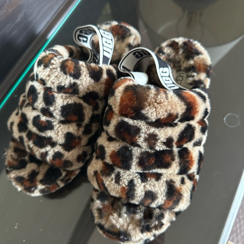 Leopard Print Kids Fuzzy Slippers